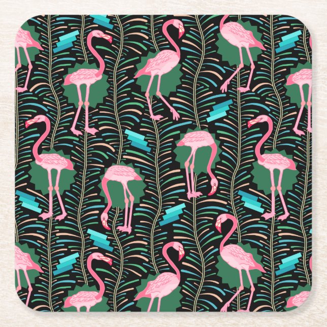 Deko-Farne der Flamingo-Vogel-20s kopieren Rechteckiger Pappuntersetzer (Vorderseite)