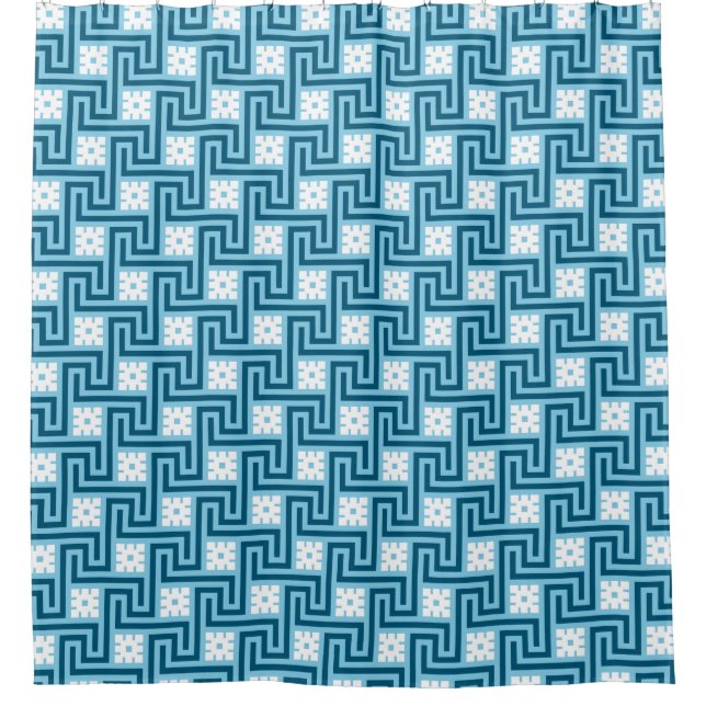 Deko Griechischer Schlüssel, Sky Blue und Navy Duschvorhang (Vorderseite)