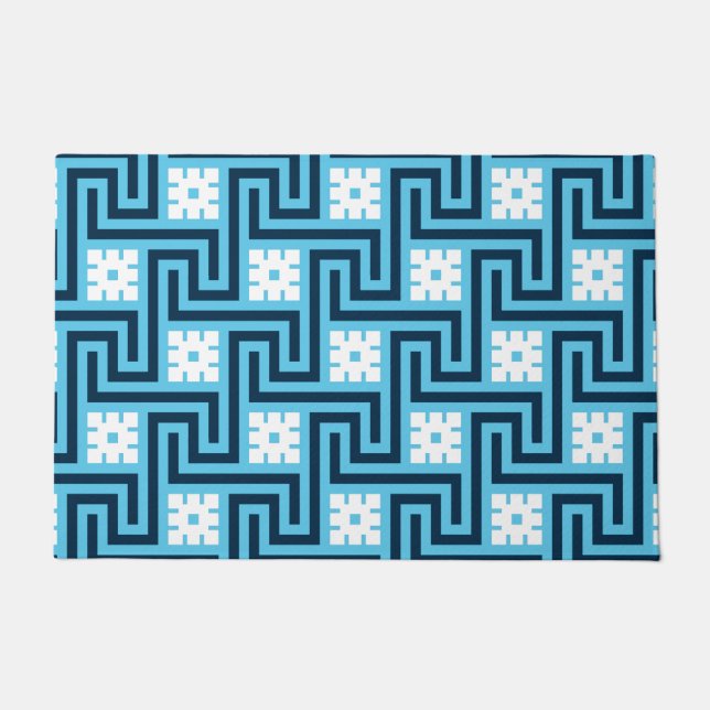 Deko Griechischer Schlüssel, Sky Blue und Navy Fußmatte (Vorderseite)