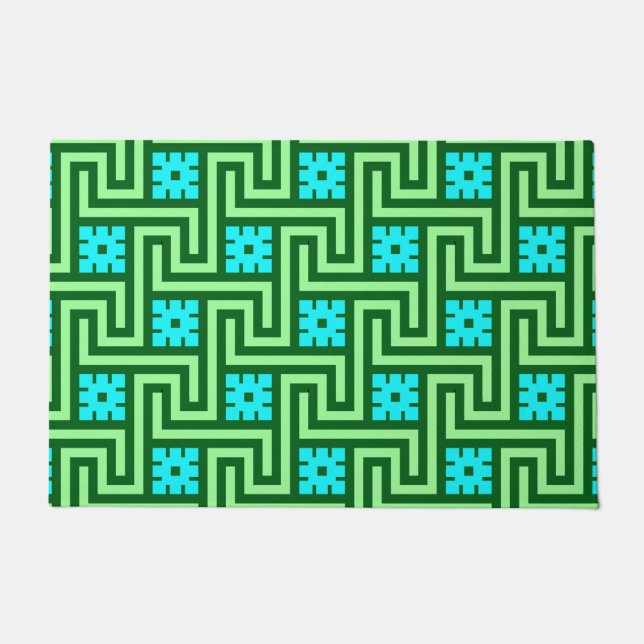 Deko griechischer Schlüssel, Türkis und Jade Green Fußmatte (Vorderseite)