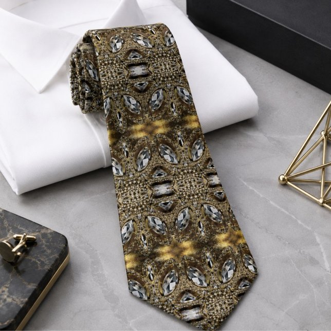Deko Krawatte (elegant silver grey gold black art deco neck tie)