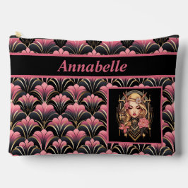 Deko Lady Black und Pink mit Blume Zubehörtasche