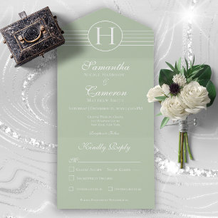 Deko Modern Monogram Sage Green Dinner All In One Einladung