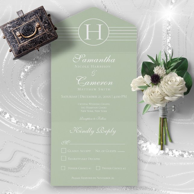 Deko Modern Monogram Sage Green Dinner All In One Einladung (Von Creator hochgeladen)