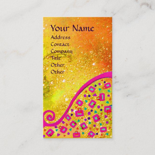 DEKO MONOGRAM, Gelb-Rosa-Fuchsienblauer Glitzern Visitenkarte (Vorderseite)