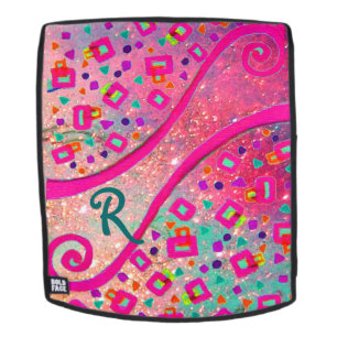DEKO MONOGRAM Pink Fuchsia Blue Green Dots Square Rucksack