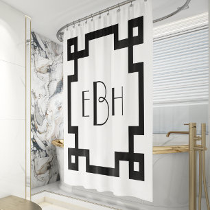 Deko-Monogramm Weiße Schwarze Griechische Schlüsse Duschvorhang