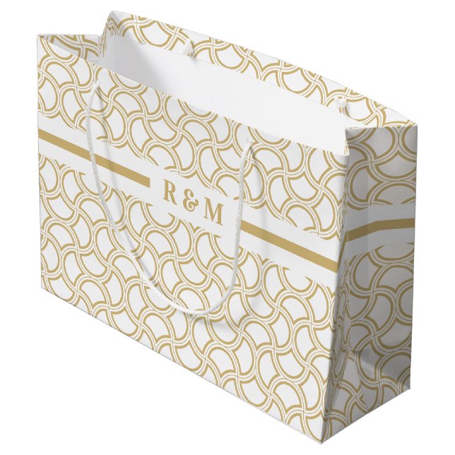 Deko-Muster aus Gold und Weiß Große Geschenktüte (Rückseite Schrägansicht)