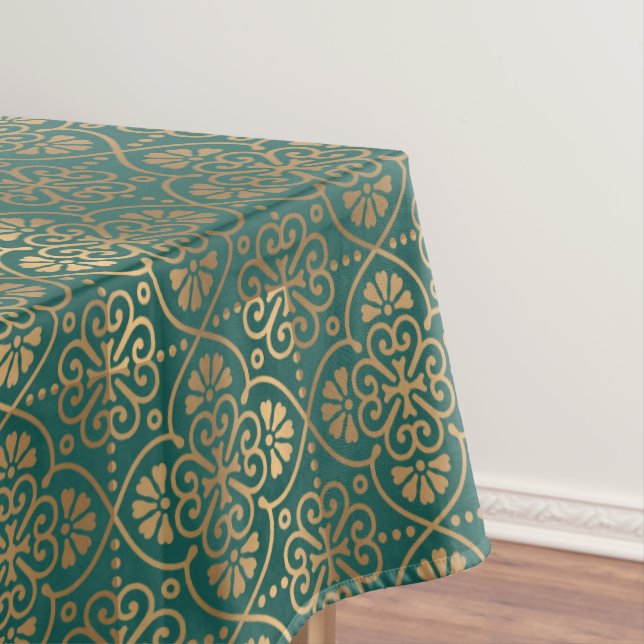 Deko-Muster in Grün- und Goldkunst Tischdecke (Beispiel)