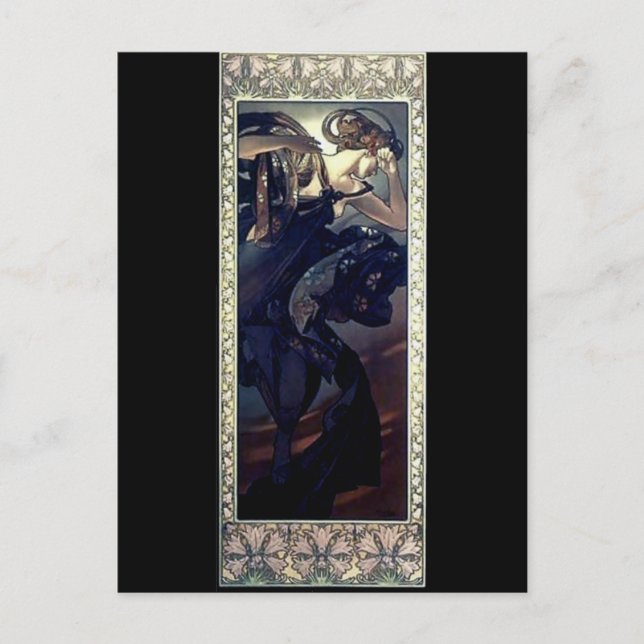 Deko-Nachtstar-Dame in Mucha Art Postkarte (Vorderseite)