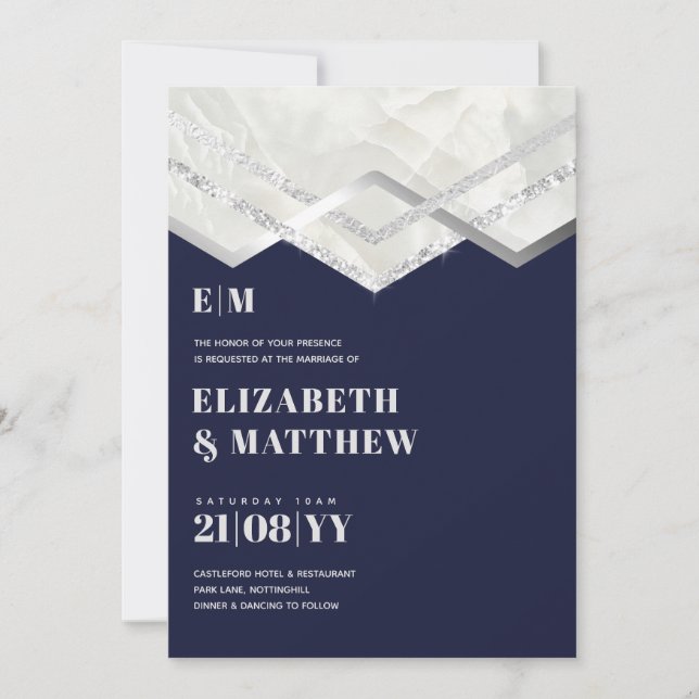 Deko Navy Silver Minimalistisch Typografy Wedding (Vorderseite)