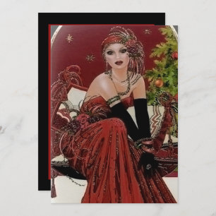 Deko Retro Weihnachtsfrau Einladung