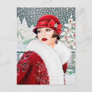 Deko Retro Weihnachtsfrau Feiertagspostkarte