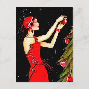 Deko Retro Weihnachtsfrau Feiertagspostkarte