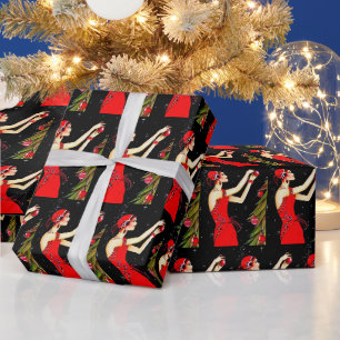 Deko Retro Weihnachtsfrau Geschenkpapier