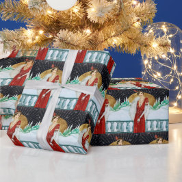 Deko Retro Weihnachtsfrau Geschenkpapier