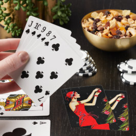 Deko Retro Weihnachtsfrau Spielkarten