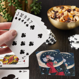 Deko Retro Weihnachtsfrau Spielkarten