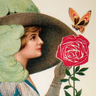Deko Rose Dame mit Blume Grußkarte Karte
