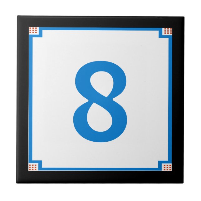 Deko Square Border, Blue Letter House Number Tiles Fliese (Vorderseite)