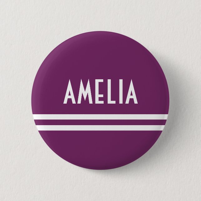 Deko Stripes Name Monogramm Weiß weich Lila Button (Vorderseite)