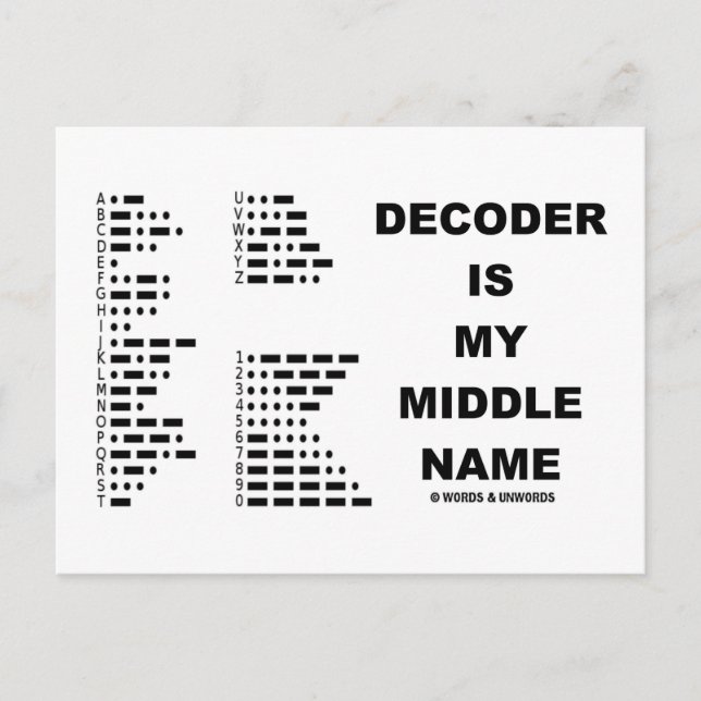 Dekoder ist mein Name in der Mitte (Morse-Code) Postkarte (Vorderseite)