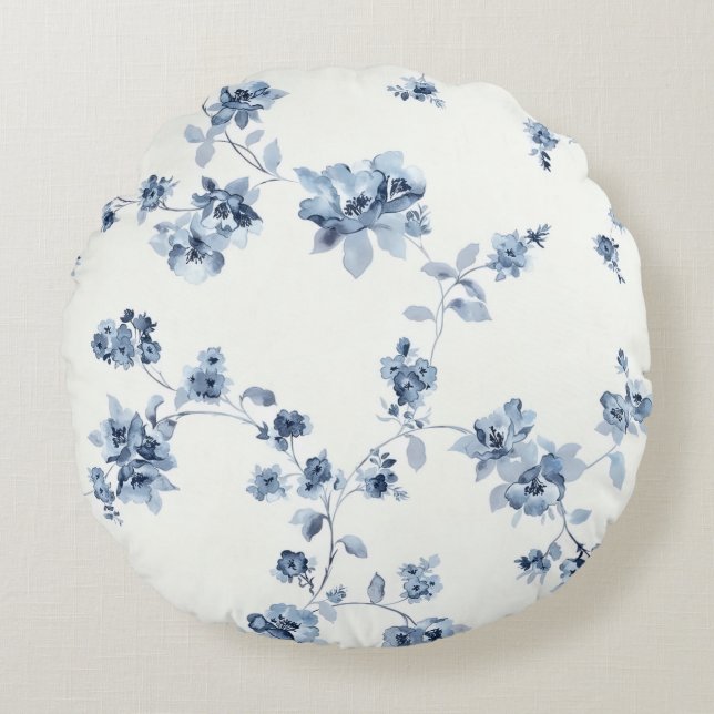 Dekokissen mit blauem Blumem-Print (Vorderseite)
