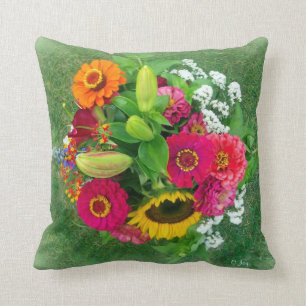 Dekokissen: Sonnenblumen und Zinnia Bouquet_ Kissen