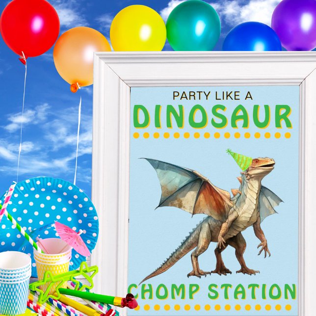 Dekor des Dinosauriers Party Zeichen: Chomp Statio Poster (Dinosaur Party Decor Sign: Chomp Station)