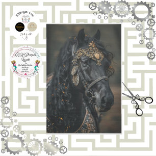 Dekor Pferd Schwarze Noblesse Golden Steampunk Seidenpapier