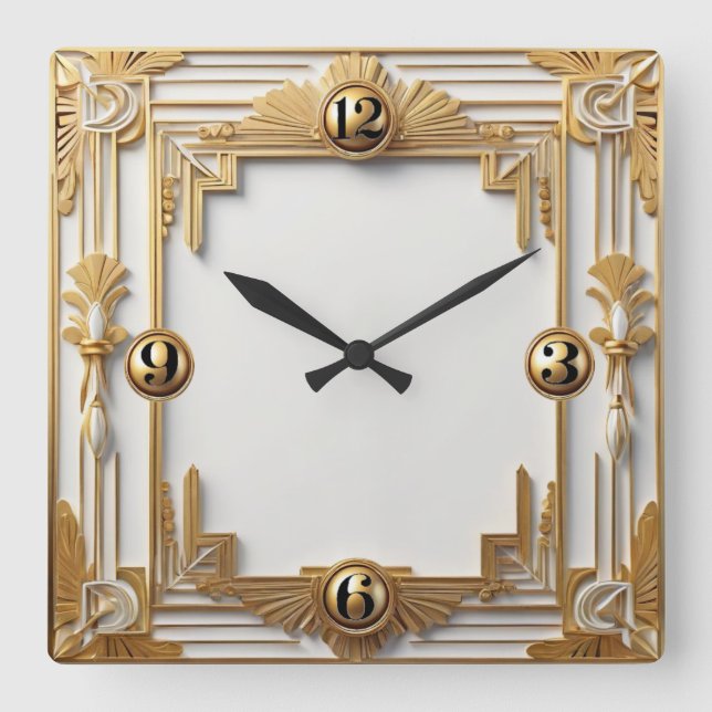 Dekor von Gold und Weiß Quadratische Wanduhr (Vorderseite)