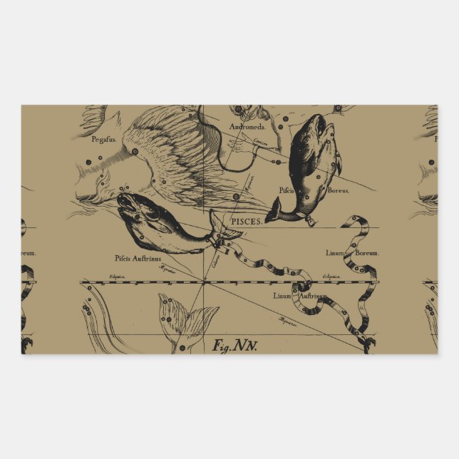 Dekor von Pisces Constellation Hevelius 1690 Rechteckiger Aufkleber (Vorderseite)