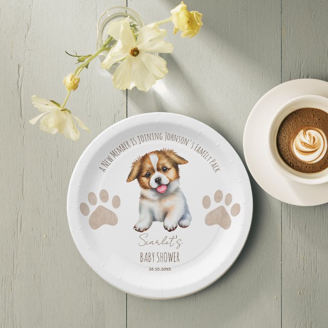 Dekoration der Babydusche nach dem Thema "Welpenhu Pappteller (Puppy dog themed baby shower personalized table decor monogrammed paper plates cute puppy plates)