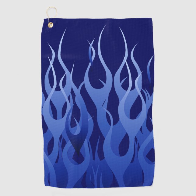 Dekoration der blauen Racing Flames auf einem Golfhandtuch (Vorderseite)