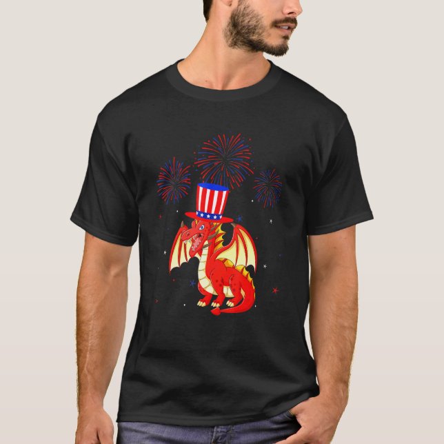 Dekoration der Dragon Graphic Red White Blue Firew T-Shirt (Vorderseite)