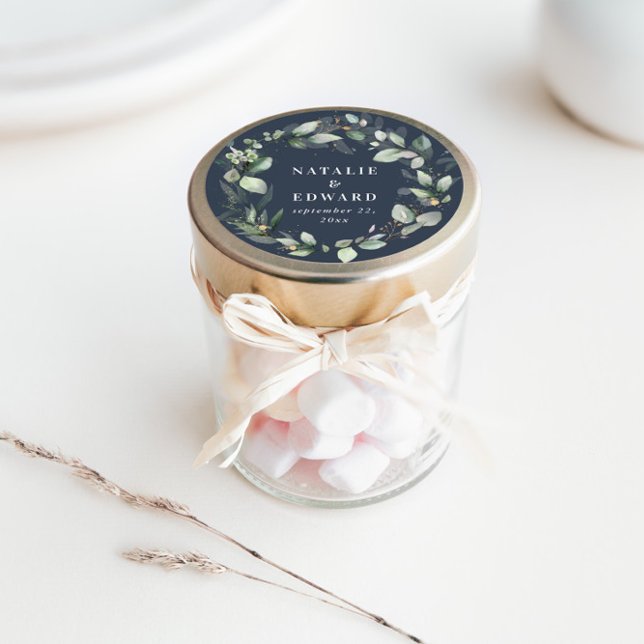 Dekoration der Eukalyptusblauen botanischen Hochze Runder Aufkleber (Von Creator hochgeladen)