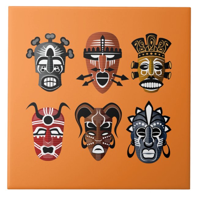 Dekoration der niedlichen afrikanischen Masken Fliese (Vorderseite)