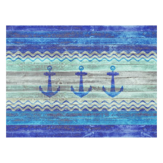 Dekoration der Rustikalen Navy Blue Coastal Anker Tischdecke (Vorderseite (Horizontal))