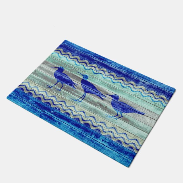Dekoration der Rustikalen Navy Blue Coastal Sandpi Fußmatte (Schrägansicht)