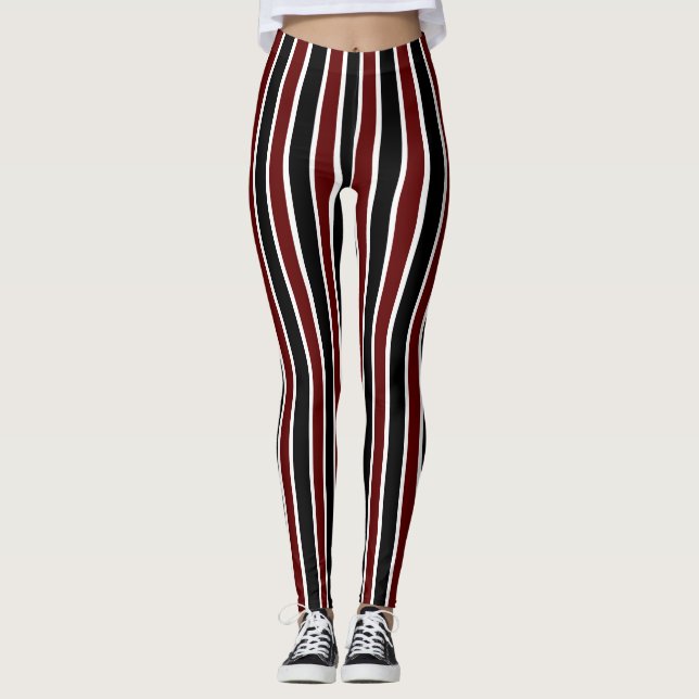 Dekoration der vertikalen schwarzen Maroon-Streife Leggings (Vorderseite)