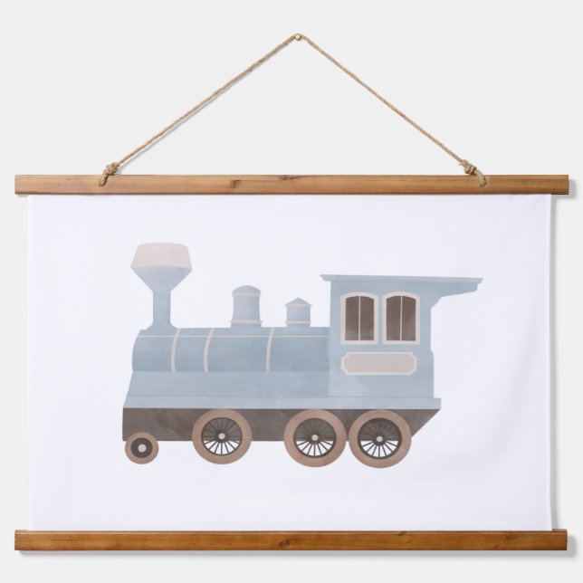 Dekoration des Blue Train Kids Room Wandteppich Mit Holzrahmen (Vorne)