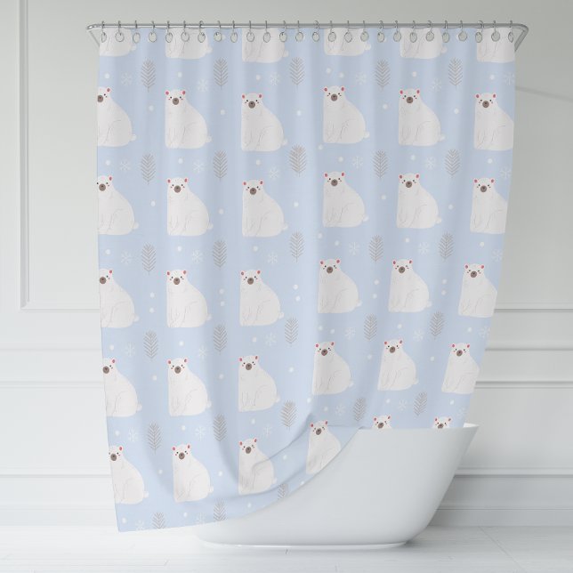 Dekoration des Blue Winter Polar Bear Kinderzimmer Duschvorhang (Blue Winter Polar Bear Pattern Nursery Decor Shower Curtain)