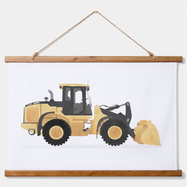 Dekoration des Gelben Radladers Wandteppich Mit Holzrahmen (Vorne)