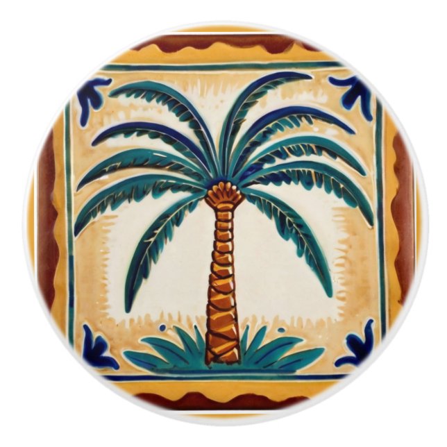 Dekoration des Palm Tree Yellow Brown & Green Beac Keramikknauf (Vorderseite)