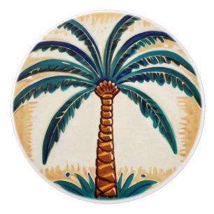 Dekoration des Palm Tree Yellow Brown & Green Beac Keramikknauf