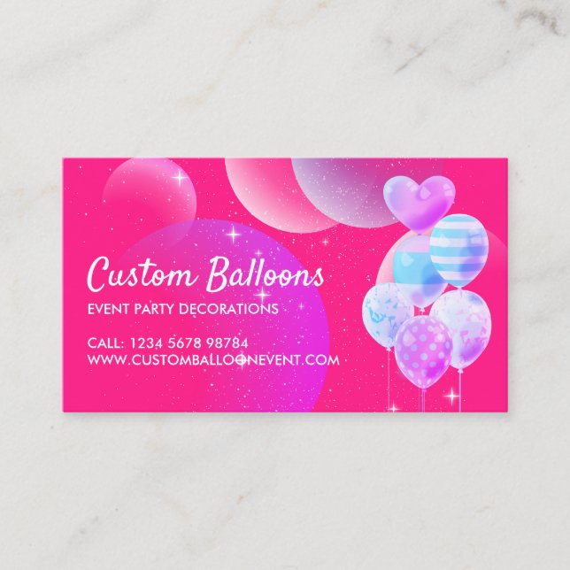 Dekoration des Pink Balloons Event Party Planers Visitenkarte (Vorderseite)