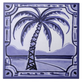 Dekoration des Strandhauses Palm Tree Blau-Weiß Fliese