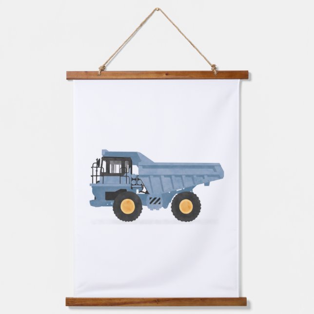 Dekoration eines blauen Lkw-Baufahrzeugs Wandteppich Mit Holzrahmen (Vorderseite)