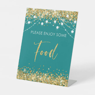 Dekoration für aquamarines Gold Party Sockelschild