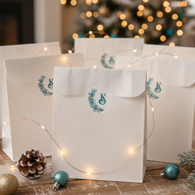 Dekoration für blaue Gelbtöne Runder Aufkleber (holiday monogram stickers)